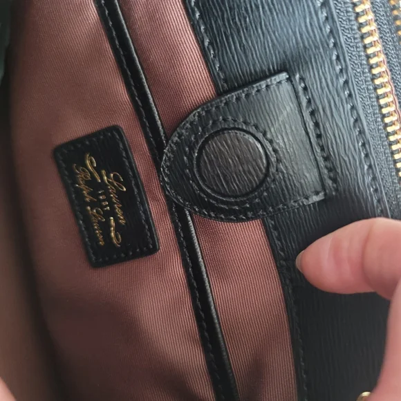 Ralph Lauren Mini Newbury Leather Double Zip Bag Black Gold Handbag Purse - Picture 6 of 7